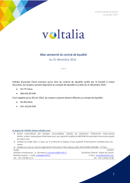 1 Bilan semestriel du contrat de liquidit&eacute; Au 31 d&eacute;cembre