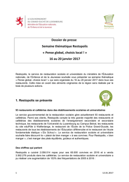 Dossier de presse Semaine th&eacute;matique Restopolis &laquo; Pense global
