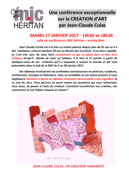Une conférence exceptionnelle sur la CREATION d