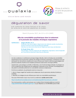 Mardi 24 janvier 2017, de 12 h &agrave; 13 h (HNE) R&ocirc;le des comorbidit&eacute;s