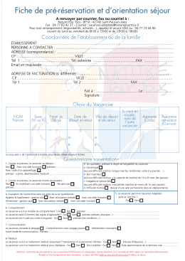 Fiche de pré-réservation et d`orientation séjour