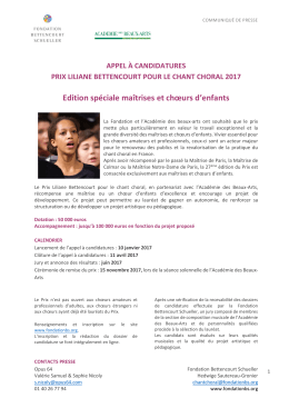 Appel à candidatures de l`édition 2017 du Prix Liliane Bettencourt