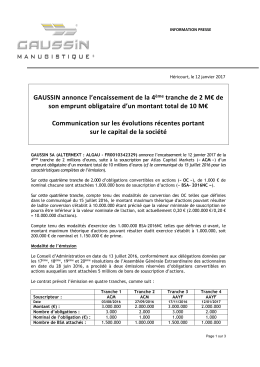 GAUSSIN annonce l`encaissement de la 4ème tranche