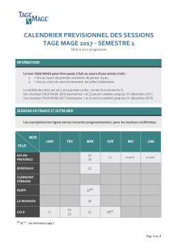 Calendrier prévisionnel des sessions 2017