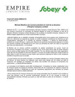 Michael Medline est nomm&eacute; pr&eacute;sident et chef de la direction d