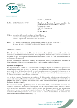 11/01/2017 Lettre de suite d`inspection Inspection de chantiers