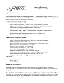 Ingénieur Électrique Jr. – Automatisation contrôle