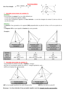 Aire d`un triangle : Définition Une pyramide de sommet S est un