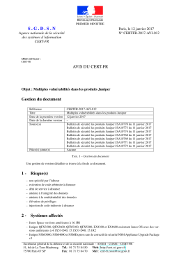 SGDSN AVIS DU CERT-FR Gestion du document 1 - Certa