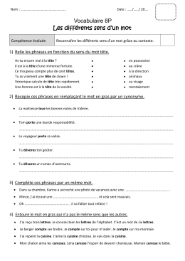 Evaluation de vocabulaire : Les différents sens d`un mot