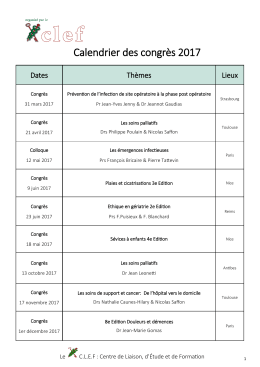Calendrier des congrès 2017 - CLEF – Centre de Liaison d`Etude et