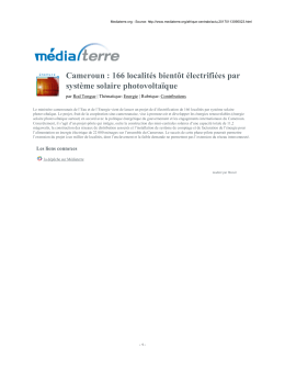 Cameroun : 166 localit&eacute;s bient&ocirc;t &eacute;lectrifi&eacute;es par