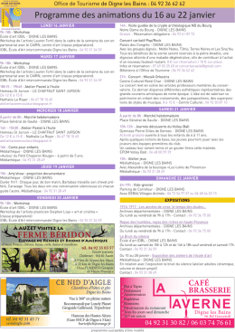 Téléchargez ici le programme des animations du 16 au 29 janvier