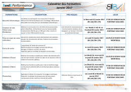 Calendrier des Formations Janvier 2017