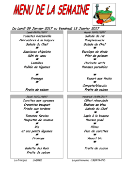 Du Lundi 09 Janvier 2017 au Vendredi 13 Janvier 2017