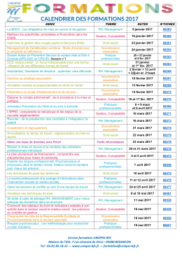CALENDRIER DES FORMATIONS 2017