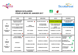 menus scolaires pour le mois de janvier 2017