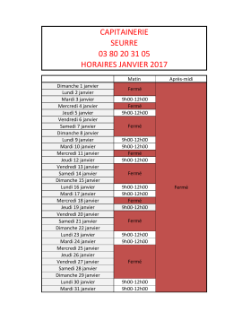 CAPITAINERIE SEURRE 03 80 20 31 05 HORAIRES JANVIER 2017