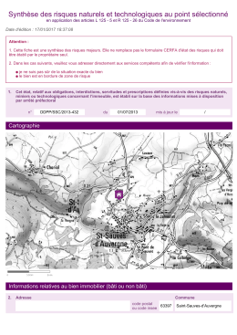 Synth&egrave;se des risques naturels et technologiques au point s&eacute;lectionn&eacute;