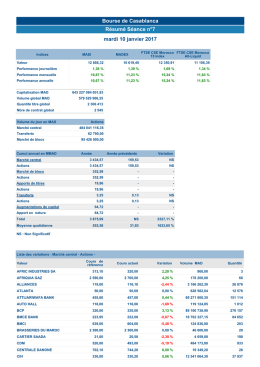 Résumé Séance n°7 mardi 10 janvier 2017 Bourse de Casablanca