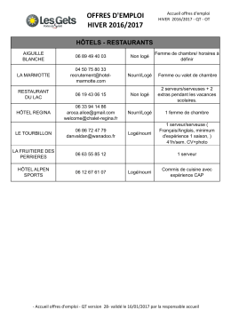 offres d`emploi hiver 2016/2017