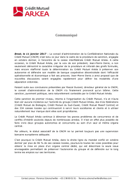 Communiqu&eacute; - Cr&eacute;dit Mutuel Ark&eacute;a