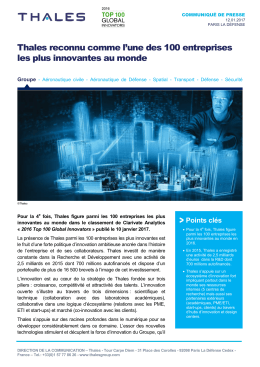 Thales reconnu comme l`une des 100 entreprises les plus