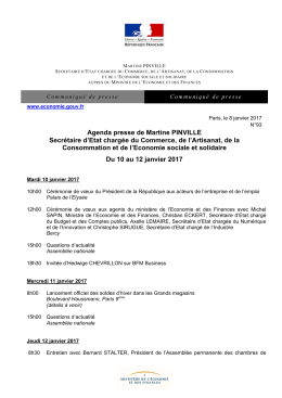 Agenda presse de Martine PINVILLE Secrétaire d`Etat chargée du