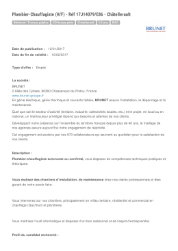 Plombier-Chauffagiste (H/F) - Réf 17J14079/E86