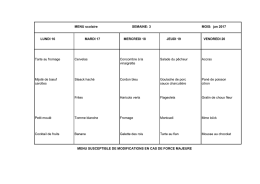 MENU scolaire SEMAINE: 3 MOIS: jan 2017 LUNDI 16 MARDI 17