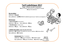 Tarif Ludoth&egrave;que 2017