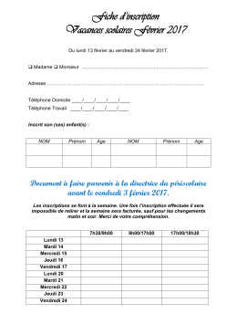 Inscriptions vacances de f&eacute;vrier 2017