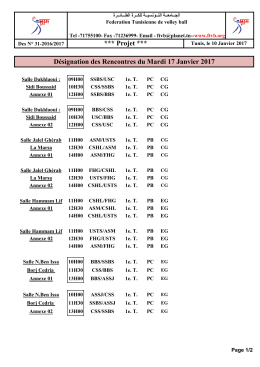 Désigntion Mardi 17/01/17 - FTVB: Fédération Tunisienne de Volley