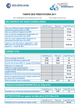 TARIFS DES PRESTATIONS 2017 DELIVRANCE