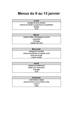 Menus du 9 au 13 janvier