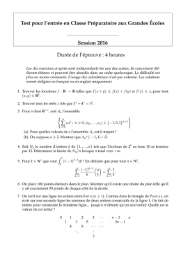 Test pour l`entrée en Classe Préparatoire aux Grandes Écoles