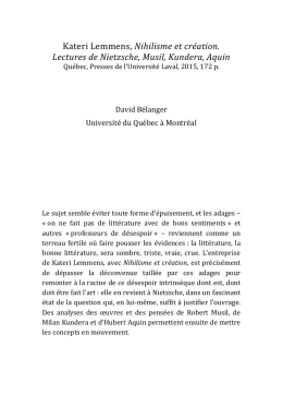 Kateri Lemmens, Nihilisme et création. Lectures de