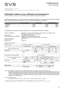 COMMUNIQUÉ DE PRESSE Publication relative à une