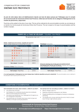 tarifs de la taxe de s&eacute;jour* / tourist tax price * conditions d