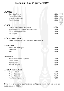 Menus du Club de la Planchette 17 au 21 janvier