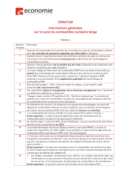 ERRATUM Informations générales sur le cycle du combustible