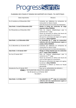 PLANNING DES STAGES ET RAPPORTS DE STAGES