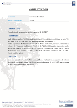 AVIS N&deg; AV-2017-006 - Bourse de Casablanca