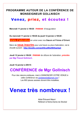 Programme autour de la conférence de Mgr Gollnisch