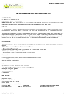 Offre VIE - JUNIOR BUSINESS ANALYST AND