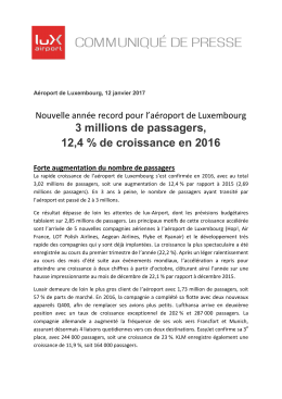 COMMUNIQU&Eacute; DE PRESSE 3 millions de passagers, 12,4