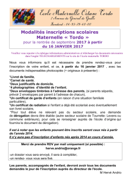 D&eacute;marches inscriptions 2017-2018 - Tourrette