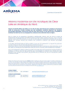 Arkema modernise son site Acryliques de Clear Lake