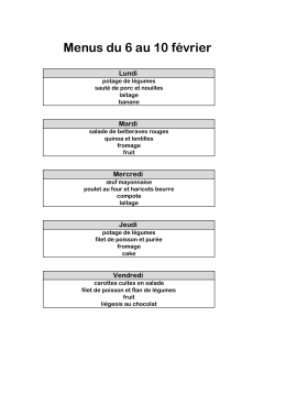 Menus du 6 au 10 février