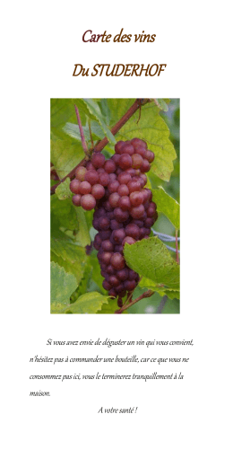 Carte des vins Du STUDERHOF